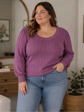 Reitmans Plum Pointelle Knit Sweater 2X Soft Stretch Preppy Cottagecore Coquette